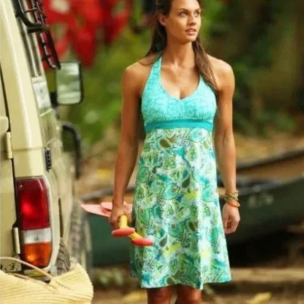 Athleta Aqua Teal Paisley Halter Midi Dress